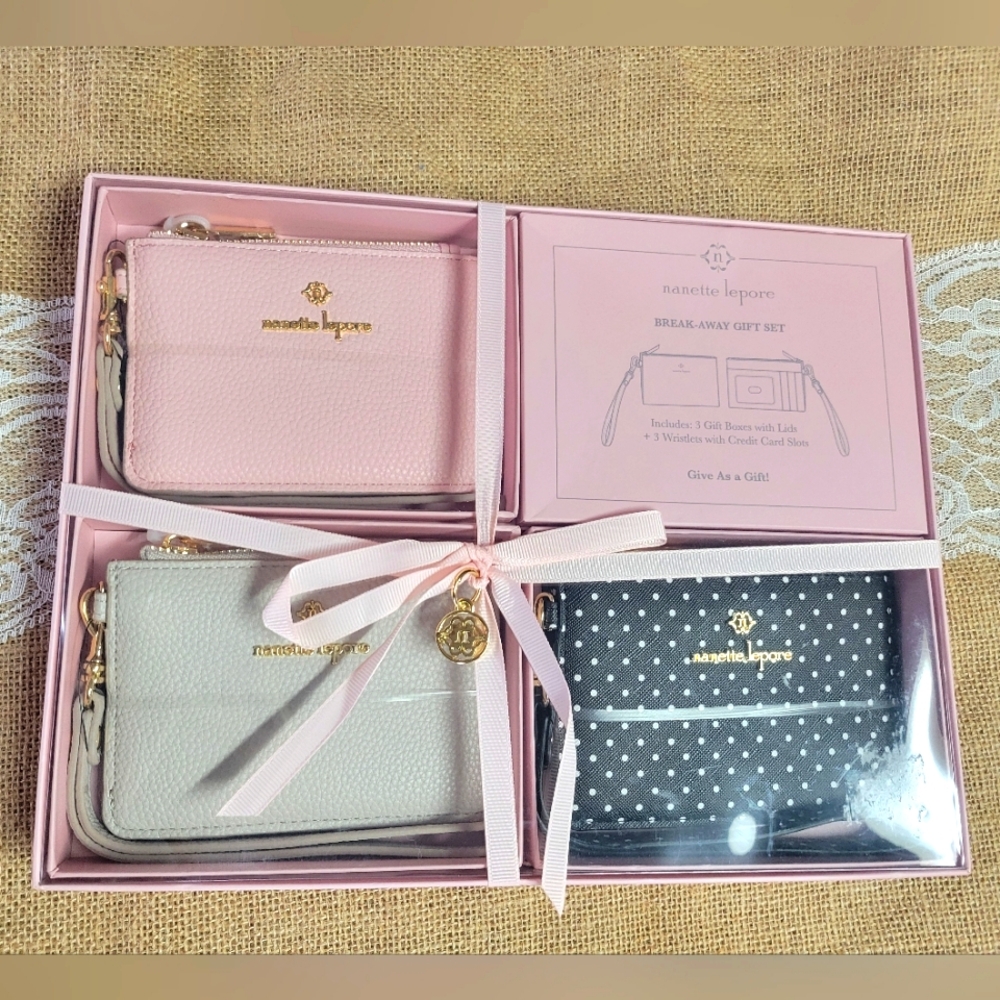 Nanette lepore 3 piece break away gift includes 3 wristlets box-multi color